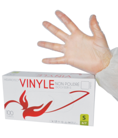 [3423] Gants vinyle non-poudrés / Bte 100 (6-7 (S))